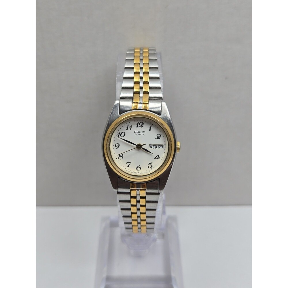 Seiko Womens Vintage Gold Silver Two Tone Day Date Quartz Watch New Battery